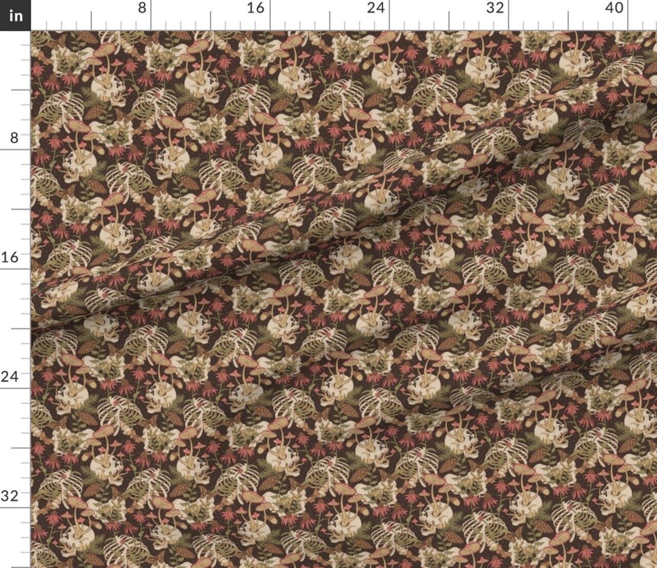Whimsigoth Forest Dark Floral Cabincore Mushrooms Skeleton Moody Hidden Witchy Horror Death Custom Printed Fabric by Spoonflower Various Fabrics by the Yard or Fat Quarter